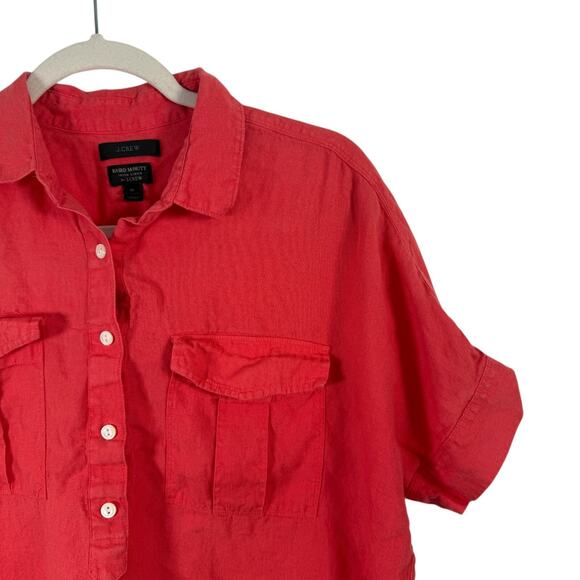 J Crew Baird McNutt Linen Orange Popover Blouse Lagenlook Coastal Womens 10 - Picture 2 of 7